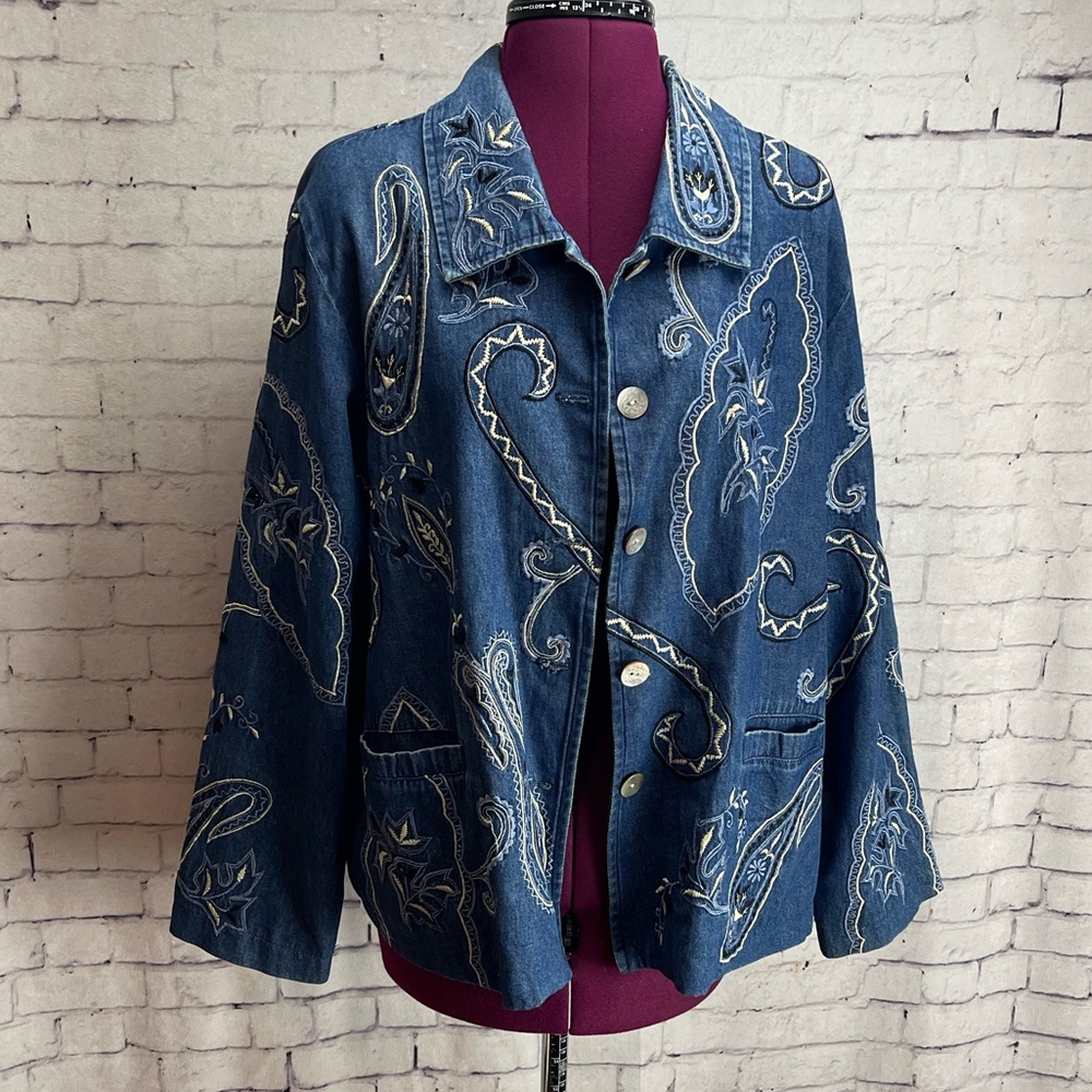 Stonebridge signature size PL denim embroidered light weight jacket
